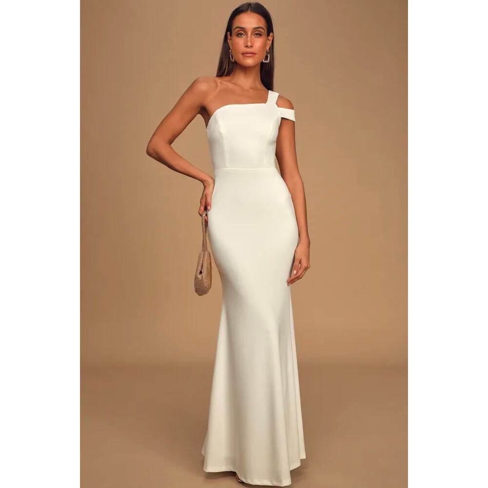 New Lulus Make an Entrance White One-Shoulder Mermaid Maxi Dress size 1X